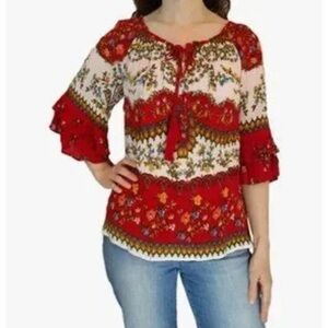 Bila Ladies Double Ruffle 3/4 Sleeve Blouse size Small